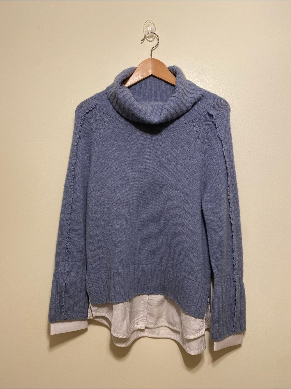 Brochu Walker Wool Cashmere Dusty Blue Cowl Neck Sweater.Size M
